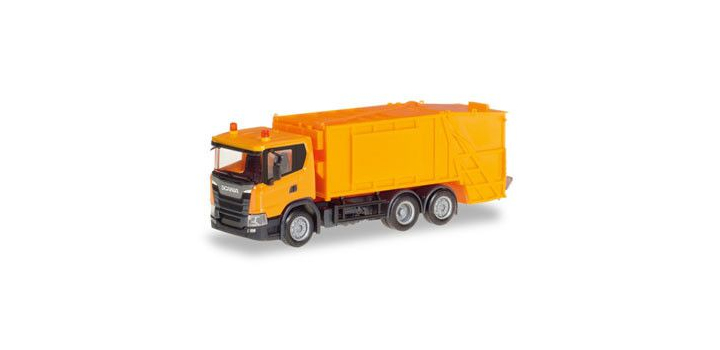 309837 Herpa Scania CG17 Pressm., oranje vuilniswagen 1:87
