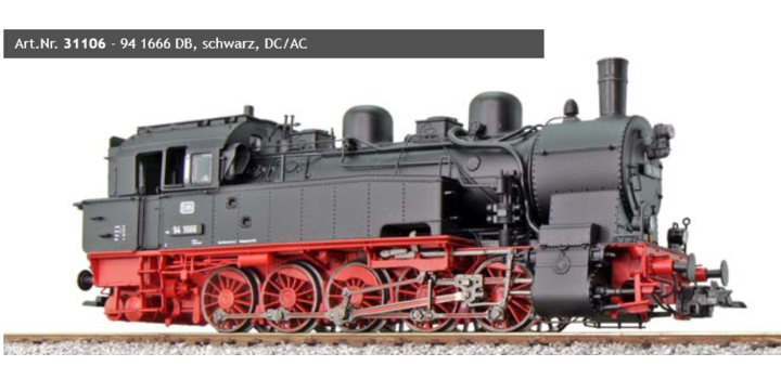 31106 ESU Stoomlocomotief Serie 94 - 94 1666 DB T16 zwart Ep III LokSound en rookgenerator, rangeerkoppeling DC/AC