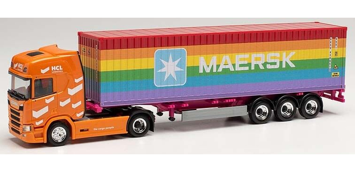 314695 Herpa Scania CR 20 C.Sz. HCL Logistics/40 ft. Maersk Rainbow 1:87