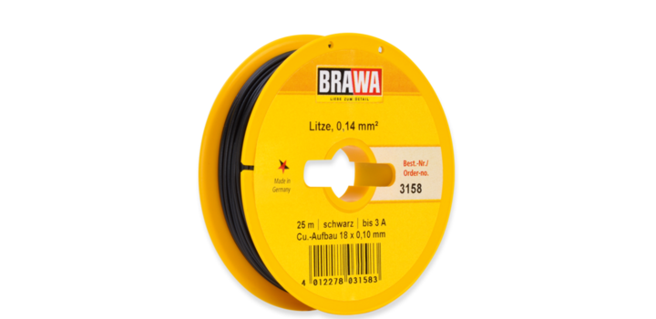 3158 Brawa draad Zwart 0,14 MM? 25 meter
