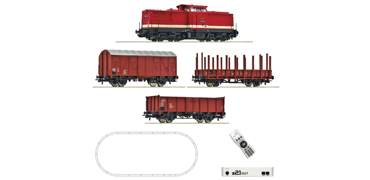 5110009 Roco Startset z21 Digitaal Diesellocomotief BR 110 met goederentrein van de DR