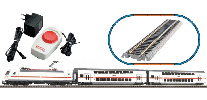 57134 Piko Startset DB BR 146 Personentrein met 2 IC dubbeldekker rijtuigen analoog + rails met bedding
