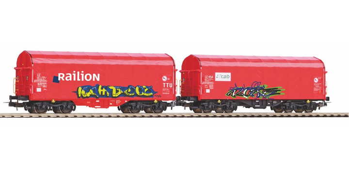 58378 Piko Huifwagenset Caib/Railion Shimmns met graffiti
