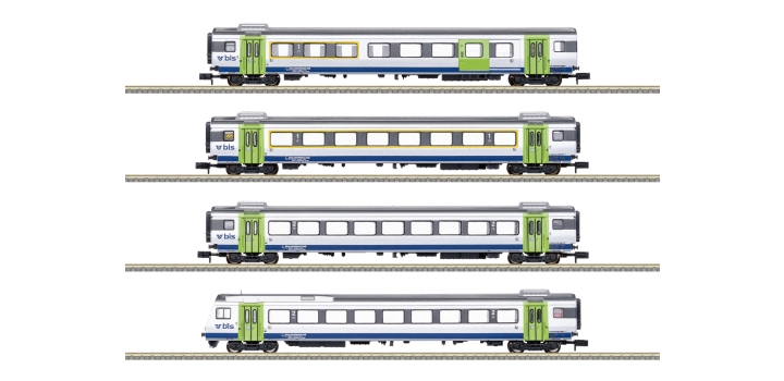 18293 Minitrix N Sneltreinrijtuigenset Goldenpassline BLS