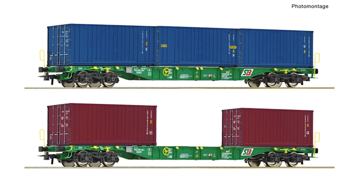 76007 Roco 2-delige set containerwagens Sgnss StB Steiermarkbahn