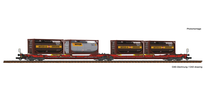 77389B Roco Containerdraagwagen T3000e Bertschi ?BB/ RCW