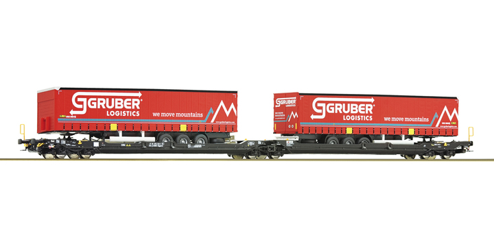 77397 Roco Doppeltaschen-Gelenkwagen T3000e Kombiverkehr Gruber Logistics
