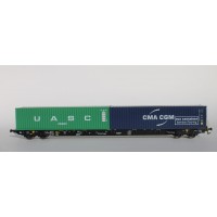 96010057 Igra Model Sggnss 80 Rhein Cargo XL beladen met 1 UASC en 1 CMA container