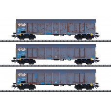 24367 Trix 3-delige set NS hogeboordwagens "houtspaandervervoer"
