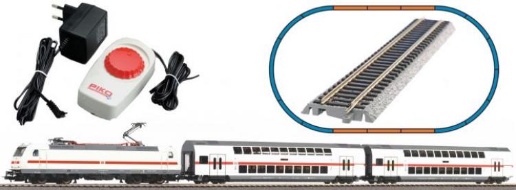 57134 Piko Startset DB BR 146 Personentrein met 2 IC dubbeldekker rijtuigen analoog + rails met bedding