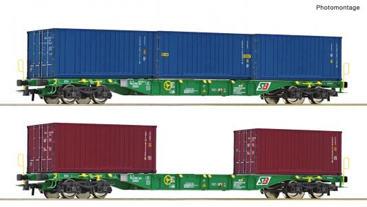 76007 Roco 2-delige set containerwagens Sgnss StB Steiermarkbahn