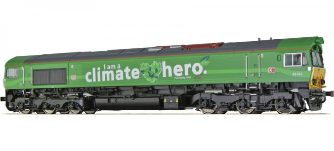 31365 ESU Diesellocomotief Class 66, 66004 DB Cargo "I am a climate hero" Sound + rook DC / AC	